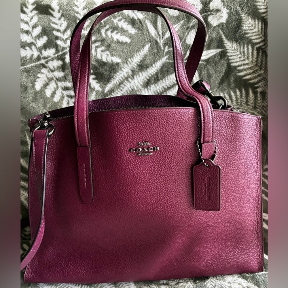 Coach Pebbled Leather Tote in Plum - Picture 6 of 16